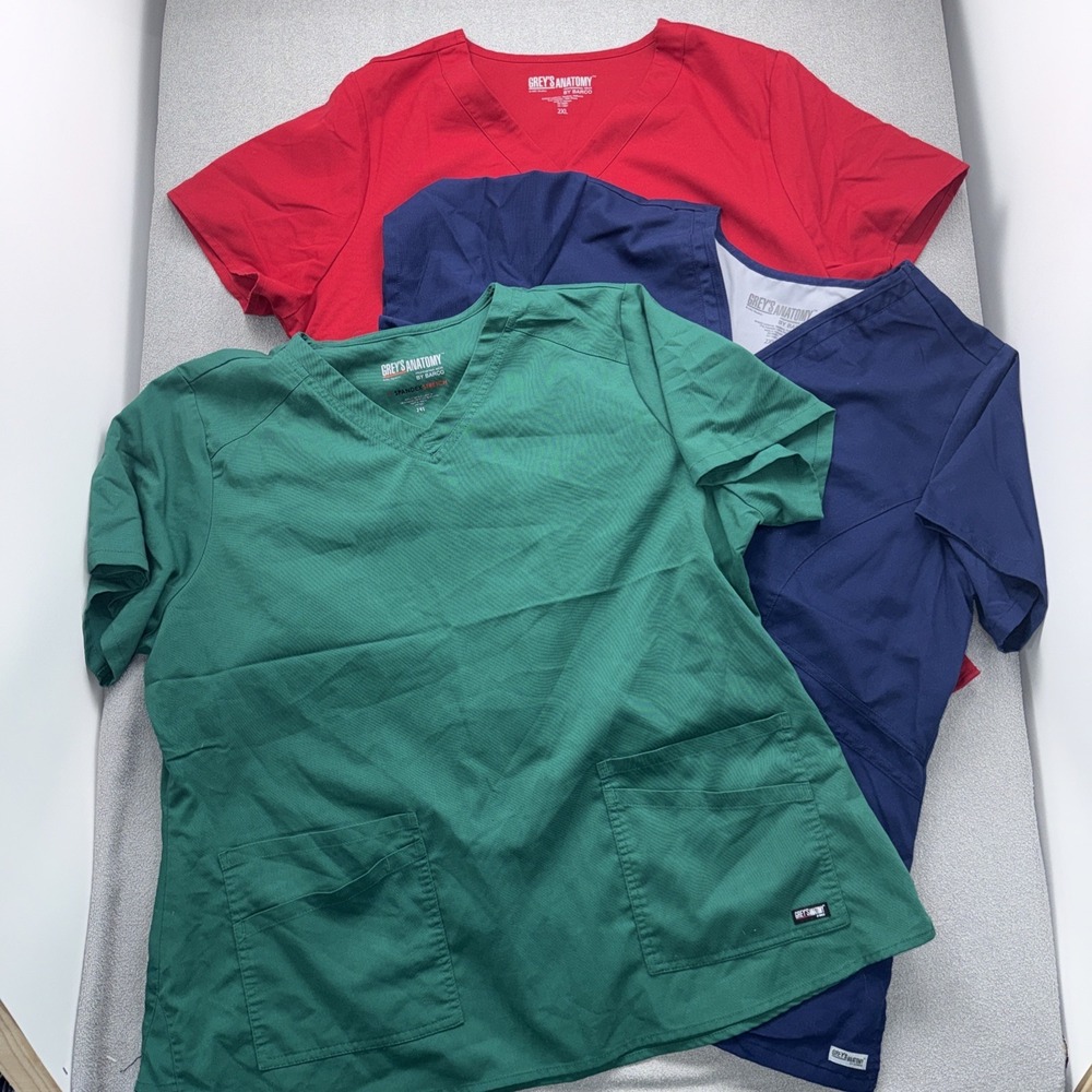3 Women's Grey's Anatomy Scrub Size 2XL. Green Red And Blue